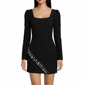 🆕💎 GB Embellished Asymmetrical Black Mini Dress Long Sleeve Rhinestone Size M